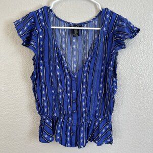 Wrangler Retro‎ Womens Top Large 100% Rayon Blue Black Cool Summery